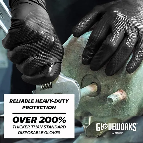 Vista 3 de GLOVEWORKS Guantes de nitrilo negros HD, guantes desechables de nitrilo de 6 mil, guantes sin látex