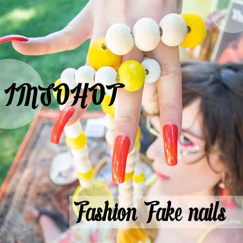 Vista 7 de IMSOHOT Uñas postizas a presión medianas de almendra, sol dorado, luna, patrón de corazón, uñas adhesivas de cobertura completa, brillantes