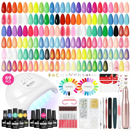 VANREESA 69PCS Gel Nail Kit with 48W U V Nail Lamp and Electric Nail Drill