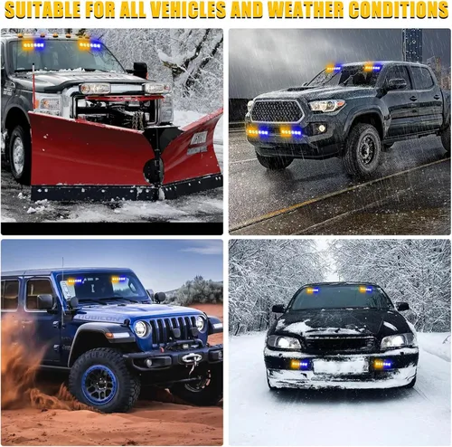 Vista 6 de 2 barras de luz estroboscópica LED, luces estroboscópicas intermitentes de emergencia de alta intensidad con 12 LED 22 modos intermitentes, luces