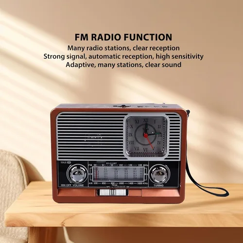 Vista 8 de Radio vintage multifuncional AM FM SW banda reloj linterna retroaltavoz con linterna LED, función de reloj, aspecto vintage para el hogar viajes