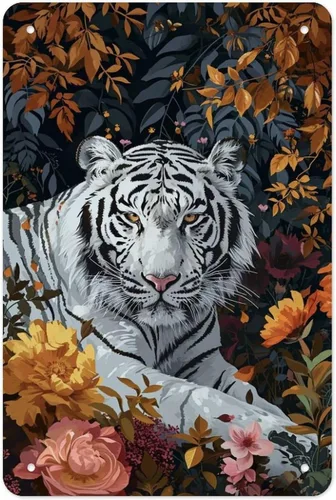 Vista 11 de Abstract Cherry Blossom Pattern Creative Metal Tin Sign Wall Decor Retro Sign for Home Living Room Bedroom Coffee Wall Decor Halloween Christmas