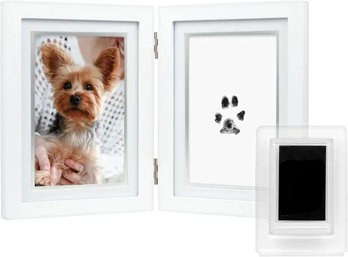 Vista 17 de Pearhead Marco de fotos con estampado de patas de mascota con kit de impresión de arcilla, marco de madera para huellas de mascotas, recuerdo