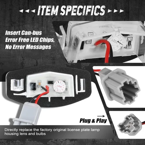 Vista 4 de Par de luces LED para placa de matrícula Compatible con 01-15 Civic 03-08 Pilot 00-04 Odyssey, 34100S0A013 34104S0A013, NVL-LPL-002