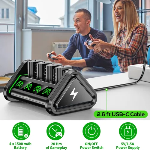 Vista 7 de Paquete de batería recargable para control Xbox paquete de 4 baterías de control recargable de 1500 mAh para controladores Xbox Series XSOne