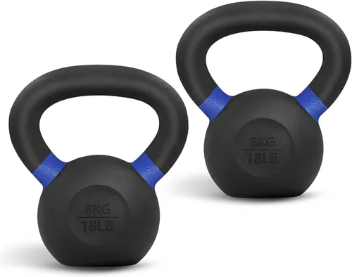 Vista 12 de Yes4All Powder Coated Kettlebell, Cast Iron Core Kettlebells with Non-Slip Handle & Flat Bottom for Conditioning, Heavy Duty for Strength Training