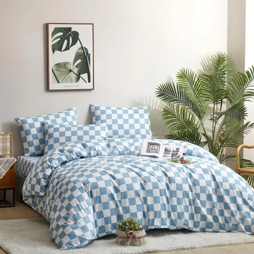 Vista 468 de CLOTHKNOW Juego de edredón de 3 piezas a cuadros color beige óxido, tamaño Full, juego de ropa de cama de cuadros edredón terracota con 2 fundas