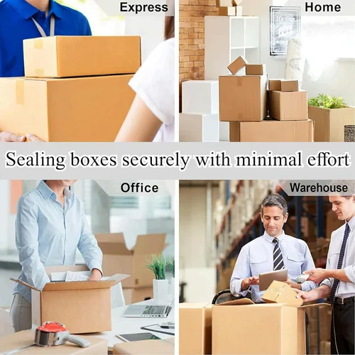 Vista 5 de Paquete de 12 cintas de embalaje marrón con dispensador, 2.4 mil, 1.88 pulgadas x 60 yardas, total de 720 yardas, 12 rollos de repuesto de cinta