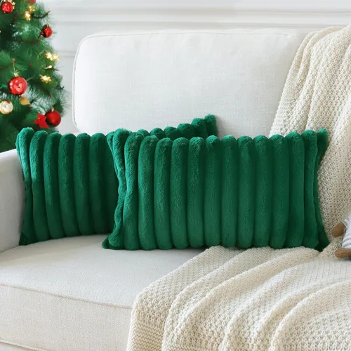 Vista 9 de Soleebee Juego de 2 fundas de cojín decorativo de terciopelo suave y acogedor, fundas de piel sintética de conejo para sofá, cama, silla, cojines