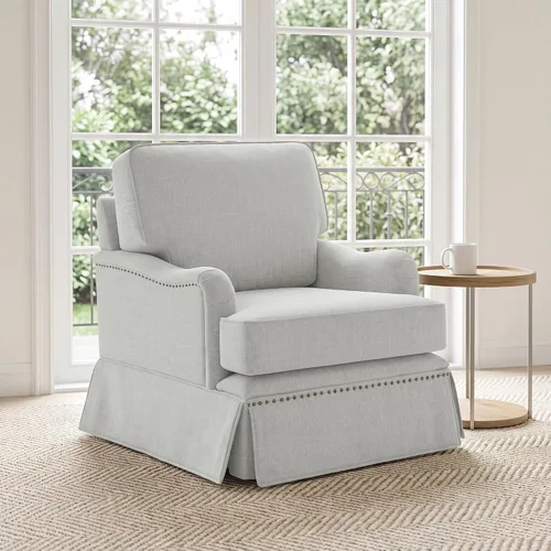 Vista 47 de Silla decorativa giratoria con otomana de almacenamiento, gris a rayas