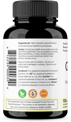 Vista 2 de Sandhu's Salud intestinal - Prebióticos, probióticos, postbióticos y L-glutamina Salud digestiva, colon, suplementos probióticos totales 120