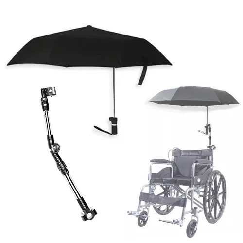 Paraguas para silla de ruedas con soporte – Parasol ajustable y cubierta de lluvia ligera para sillas de ruedas manuales y eléctricas