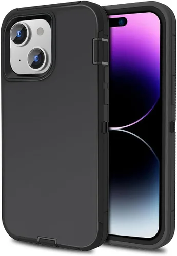 Compatible con iPhone 15/14/13, doble capa a prueba de golpes, cubierta de cuerpo completo, protección contra caídas de grado militar, funda Negro
