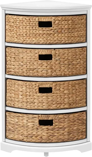 Vista 25 de Hampton Meadows - Armario de almacenamiento de mesa esquinera de 3 niveles en X con 3 cestas de mimbre, nogal