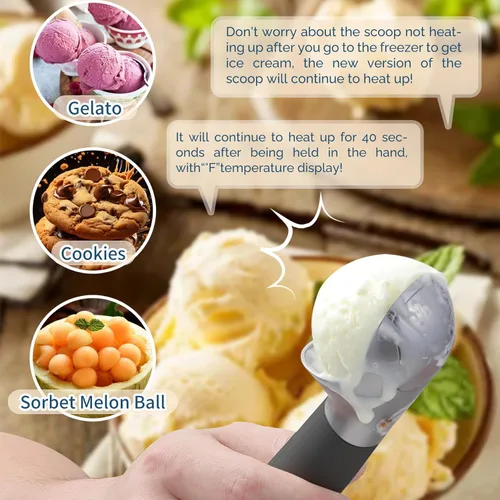 Vista 7 de Cuchara de helado con calefacción recargable, cuchara eléctrica para helado con pantalla LED, se calienta a 158 °F para helado duro, fácil para Negro