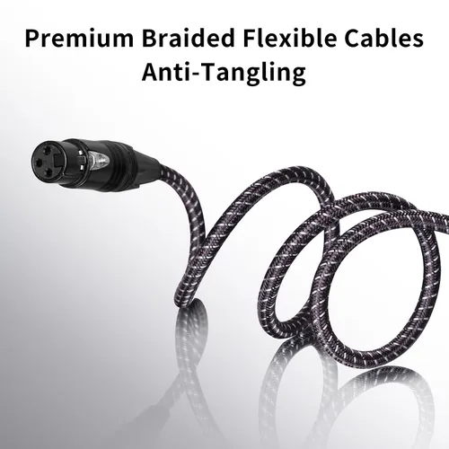 Vista 3 de Cables XLR de 1 pie, paquete de 2 cables de conexión cortos antienredos trenzados de 3 pines XLR macho a hembra para micrófono DJ