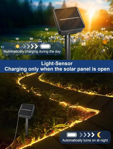 Vista 4 de KerKoor, luces de cuerda solar para exteriores, impermeables, 100 luces LED alimentadas por energía solar, luces de hadas para decoración