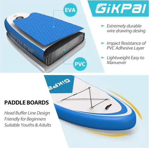 Vista 3 de GIKPAL Tabla de remo, tablas de remo inflables de pie, tabla de remo para adultos con mochila, cubierta antideslizante, bolsa impermeable, correa