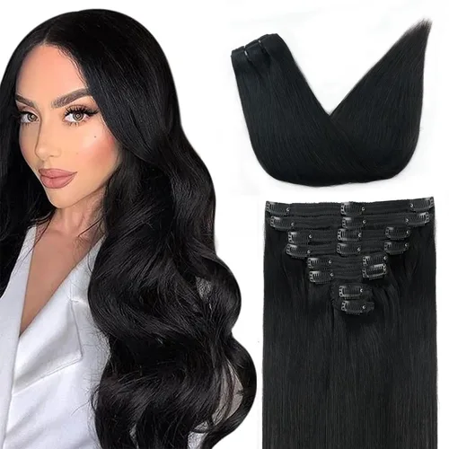 Vista 9 de Extensiones de Cabello con Clip Recto de Cabello Humano Real 8 Piezas Cabello Humano Remy con Clip para Mujeres, Cabello Humano Suave Natural, 120g