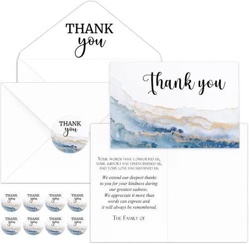 Vista 15 de Fumete Juego de 50 tarjetas de agradecimiento funerarias con sobres y calcomanías, tarjetas de agradecimiento con mensaje significativo de duelo
