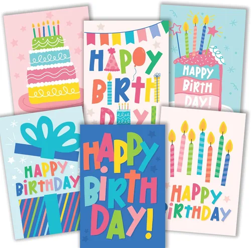 24 tarjetas de cumpleaños a granel con sobres, tarjetas de feliz cumpleaños Pastel colorido 24 piezas de Hadley Designs