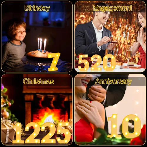 Vista 7 de Hortsun 10 letras decorativas con luz LED, letras de números de marquesina de plástico blanco para decoración nocturna, boda, fiesta, cumpleaños
