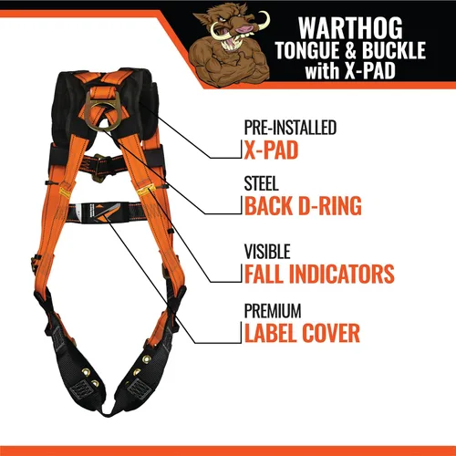 Vista 2 de Malta Dynamics Warthog - Arnés de seguridad con protección contra caídas, patas con hebilla de lengua y almohadilla X, arnés de cuerpo completo