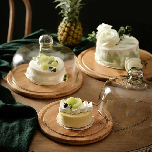 Vista 2 de Cúpula de postre de cristal de 7.1 pulgadas con base, mini bandeja decorativa para pasteles con cubierta de cúpula de cristal, bandeja de servidor