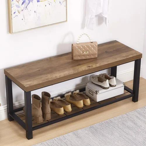 Vista 10 de FOLUBAN Banco industrial de almacenamiento de zapatos para entrada, pasillo, zapatero rústico para interiores, asiento para sala de estar
