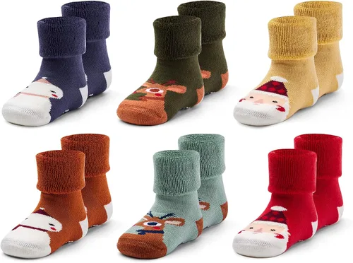 Calcetines cálidos de invierno para bebés y niños, calcetines antideslizantes con agarres para bebés y niñas, calcetines de Navidad de felpa