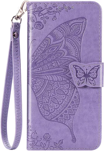 Vista 9 de for Xiaomi 12 Ultra/12S Ultra Wallet Case Butterfly Flower Design PU Leather Flip Folio Cover with Card Holder Kickstand Wrist Strap Shockproof Blue