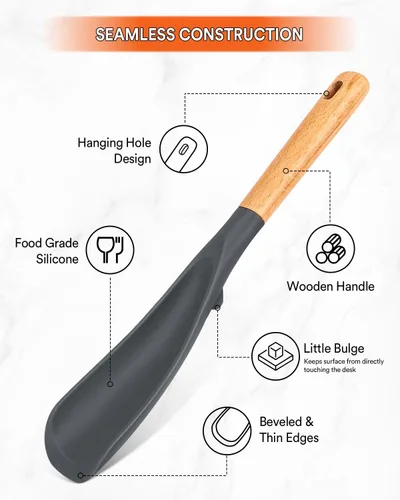 Vista 3 de Cuchara de cocina para utensilios de cocina antiadherentes, ideal para cocinar y servir silicona mate resistente sin BPA, cuchara con mango