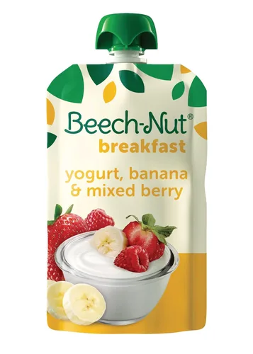 Beech-Nut Breakfast Stage 4 - Alimento para niños pequeños, yogur, plátano y bayas, bolsa de 3.5 onzas
