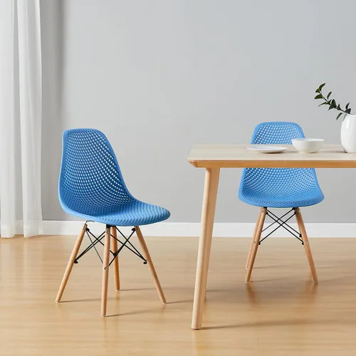 Vista 9 de CangLong Silla de comedor con carcasa de plástico, silla auxiliar moderna de mediados de siglo con diseño de malla, patas de madera de haya