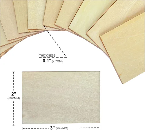 Vista 2 de Paquete de 60 azulejos de madera rectangulares sin terminar de 2 x 3 pulgadas para manualidades