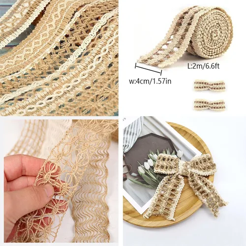 Vista 2 de 6 rollos de cinta de yute, cinta de arpillera, 6 estilos de cintas de yute, total de 39.4 ft para decoración de fiestas, manualidades, cinta
