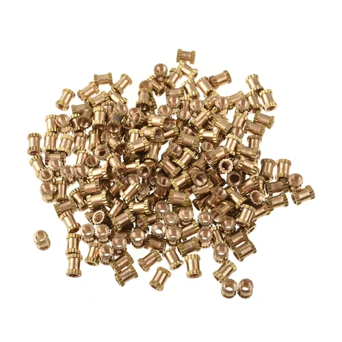 Vista 9 de MroMax Tuercas de inserción moleteadas M2, latón métrico M2x3x3.0.079 in Tuercas de inserción roscadas a través de roscas encajadas en agujeros