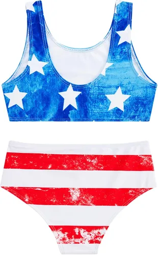 Vista 3 de Traje de baño de 3 piezas para niñas, traje de baño lindo bikini de secado rápido, protección solar, conjuntos de 5 a 12 años