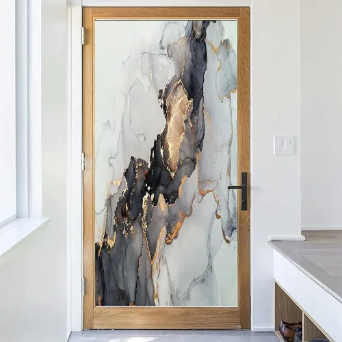Vista 3 de Película estática de mármol para ventana, pintura de arte abstracto, textura de mármol, película de vidrio para decoración del hogar de ventanas