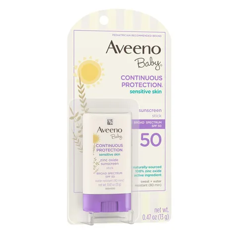 Vista 6 de Aveeno Baby Protector solar mineral en barra de protección continua para pieles sensibles con amplio espectro SPF 50 de protección para cara