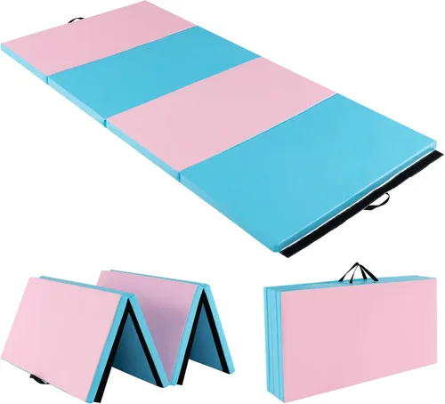 Vista 12 de Giantex 4'x8' Gymnastics Mat, 2" Thick Folding Tumbling Mat with Carrying Handles, Foldable Gym Mat with Hook and Loop Fastener, Cheer Mats for Kids