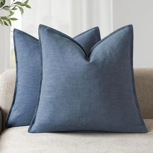 Vista 48 de Foindtower Paquete de 2 fundas de almohada decorativas de lino y liso, funda de cojín decorativa suave, estilo bohemio campestre para silla, sofá