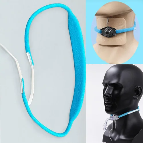 Vista 3 de Paquete de 2 cinturones de soporte para tubo de traqueotomía, reutilizables, suaves, cómodos, ajustables, para traqueotomía, correa para el cuello