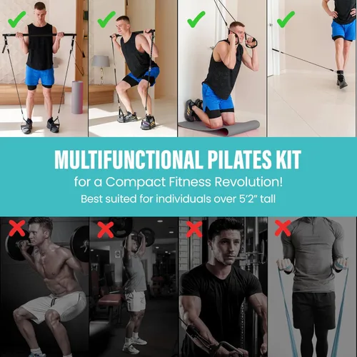 Vista 5 de Kit de Barra de Pilates Mejorado – Equipo de Ejercicio Ajustable de 39" para Hombres y Mujeres con 6 Bandas de Resistencia de 20, 30, 40 libras
