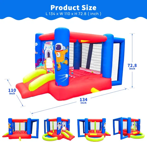 Vista 5 de WELLFUNTIME Casa de Rebote Inflable con Tobogán, Castillo Hinchable con Soplador para Casa de Juego de Niños con Piscina de Olas