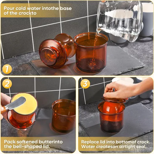 Vista 6 de Hekeieon Mantequillera de Cristal Elegante Francesa para Mantequilla Fresca y Untable, Recipiente para Mantequilla, Recipiente de Mantequilla