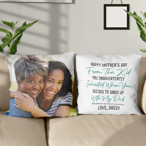 Vista 9 de Personalized Photo Stepmother Throw Pillow, Custom Photo Mothers Day Pillowcase, from Daughter Son, Gift for Bonus Mom, Step Mom Pillow Covers for 10