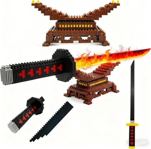 Beego Kill Demon Sword - Juego de construcción de espada negra Tanjirou de 19 pulgadas con soporte para espada (2 bolsas en la caja, espada katana