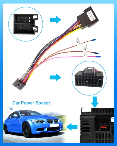 Vista 5 de Hikity Arnés de cableado de 16 pines Adaptador ISO para radio de coche Android Universal ISO Estándar Conector de radio hembra con cables de control