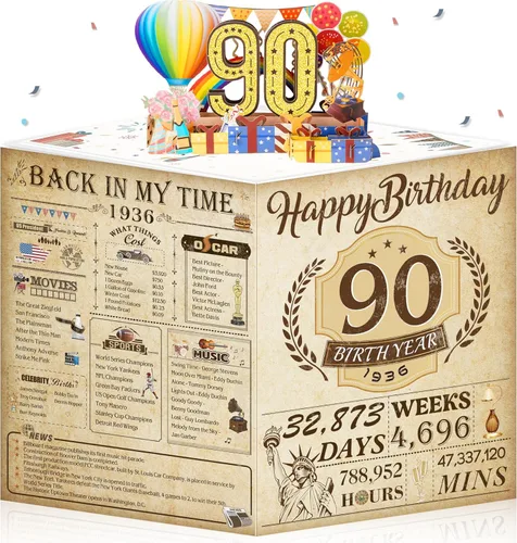 Vista 37 de Tarjetas de cumpleaños 90 para mujeres y hombres, ideas de regalo de cumpleaños 3D emergentes para abuela, mamá, papá, divertidas decoraciones